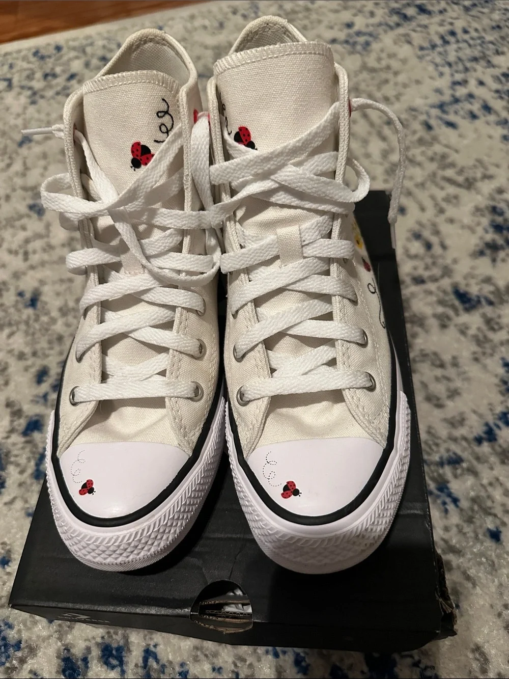 Converse White High-Top Sneakers with Red Ladybug & Yellow Floral Accents - Picture 6 of 7